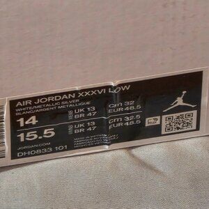 Nike Air Jordan 36 Low "Pure Money" in White and Metallic Silver (Men's Size 14)